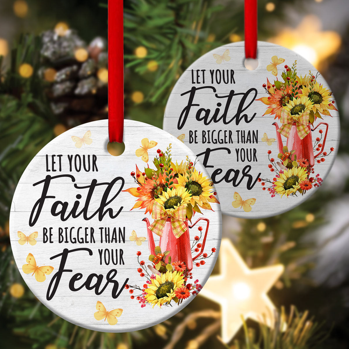 Let Faith Over Fear - Special Christian Ceramic Circle Ornament - Christmas Decor - Funny Ornament