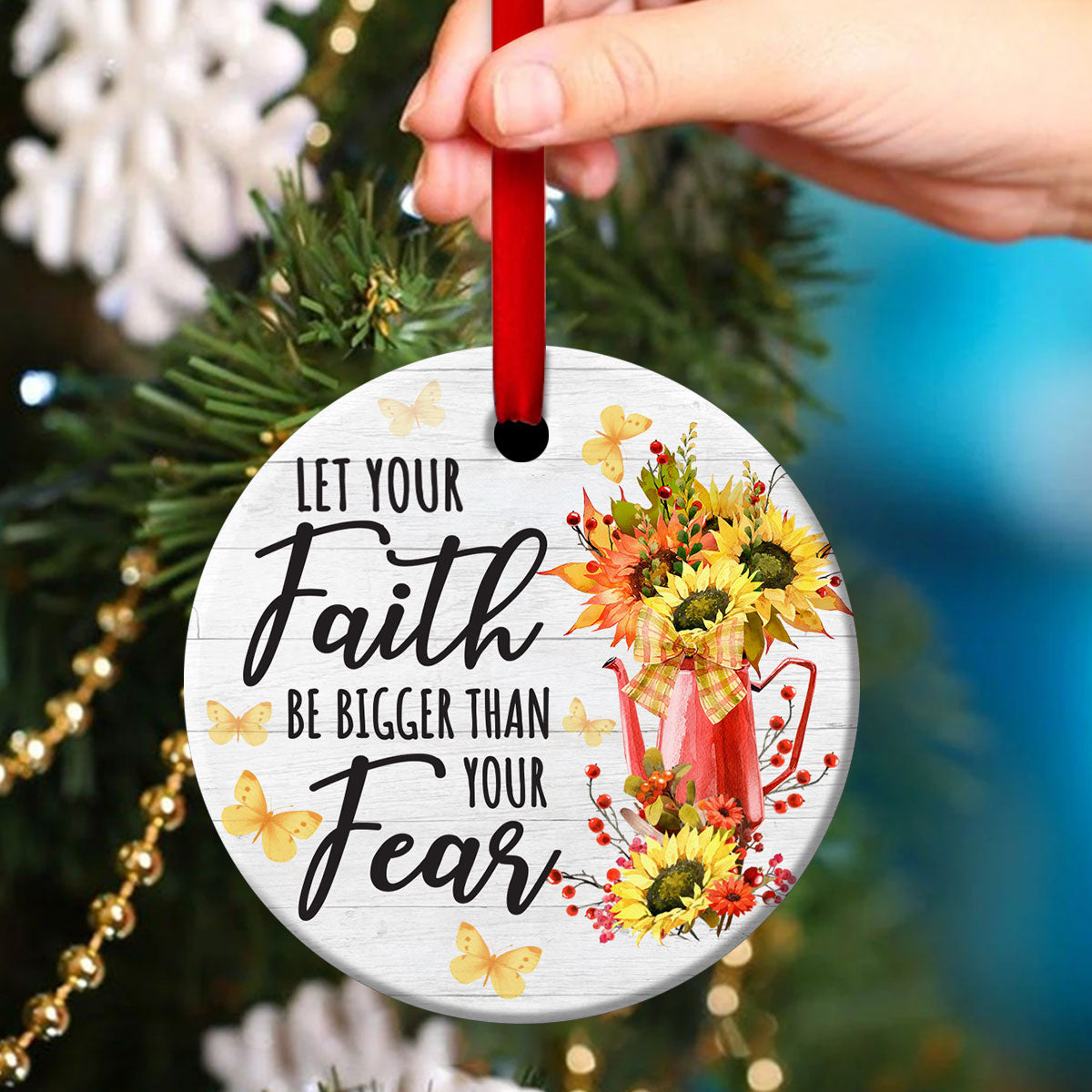 Let Faith Over Fear - Special Christian Ceramic Circle Ornament - Christmas Decor - Funny Ornament