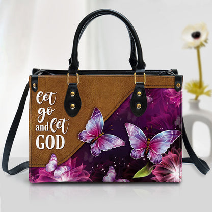 Let Go And Let God Pretty Butterfly Leather Handbag - Religious Gifts For Women - Women Pu Leather Bag