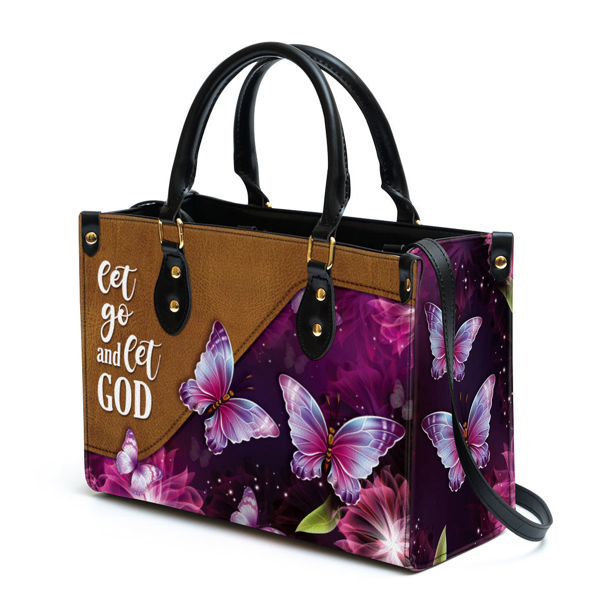 Let Go And Let God Pretty Butterfly Leather Handbag - Religious Gifts For Women - Women Pu Leather Bag