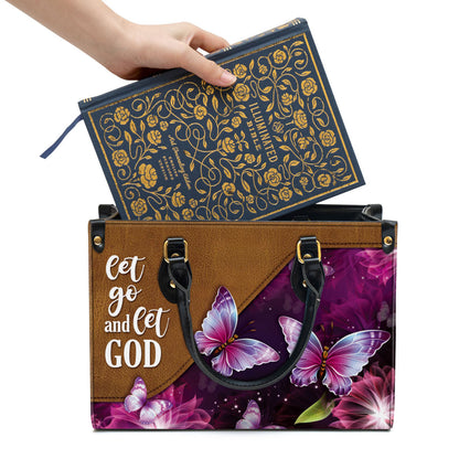 Let Go And Let God Pretty Butterfly Leather Handbag - Religious Gifts For Women - Women Pu Leather Bag