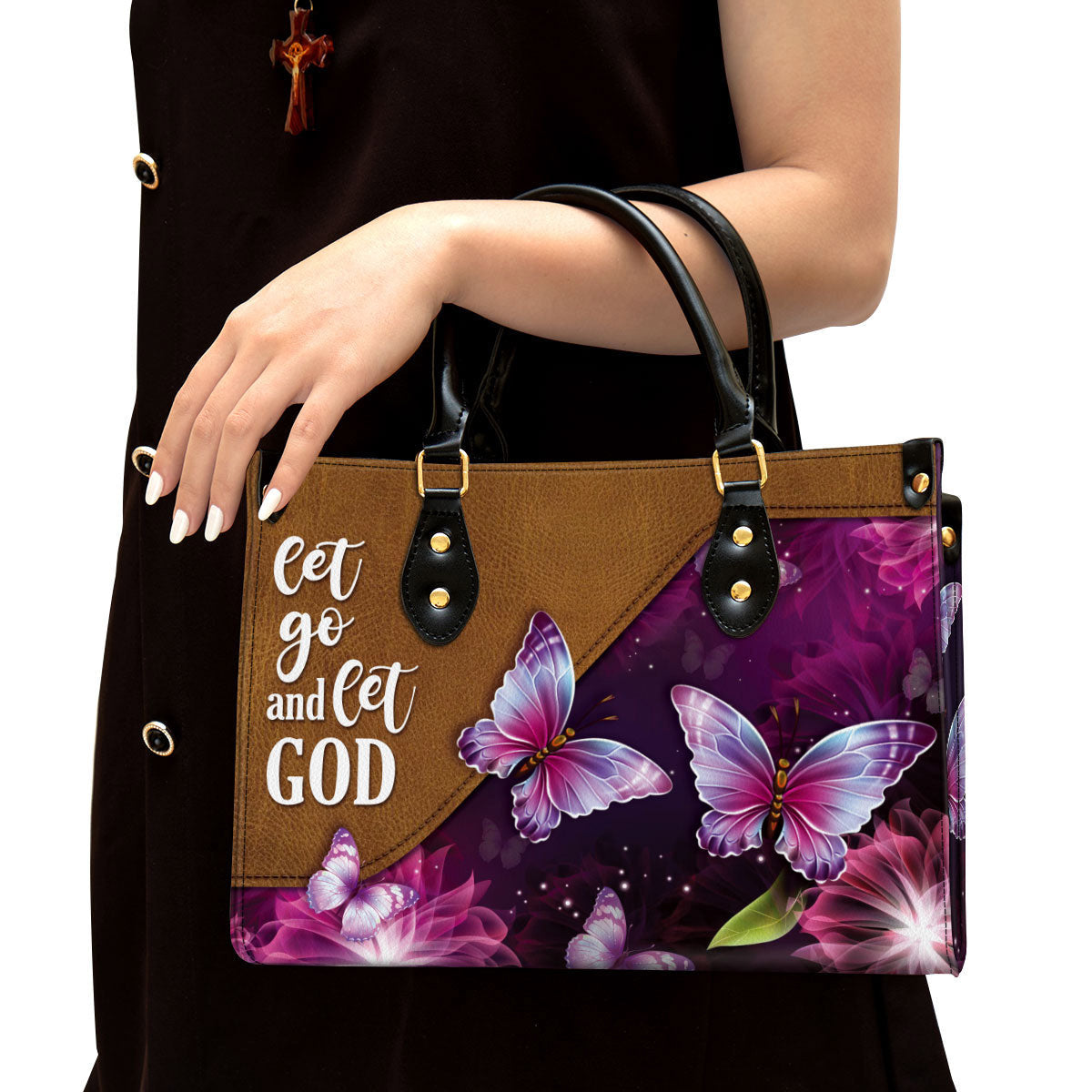 Let Go And Let God Pretty Butterfly Leather Handbag - Religious Gifts For Women - Women Pu Leather Bag
