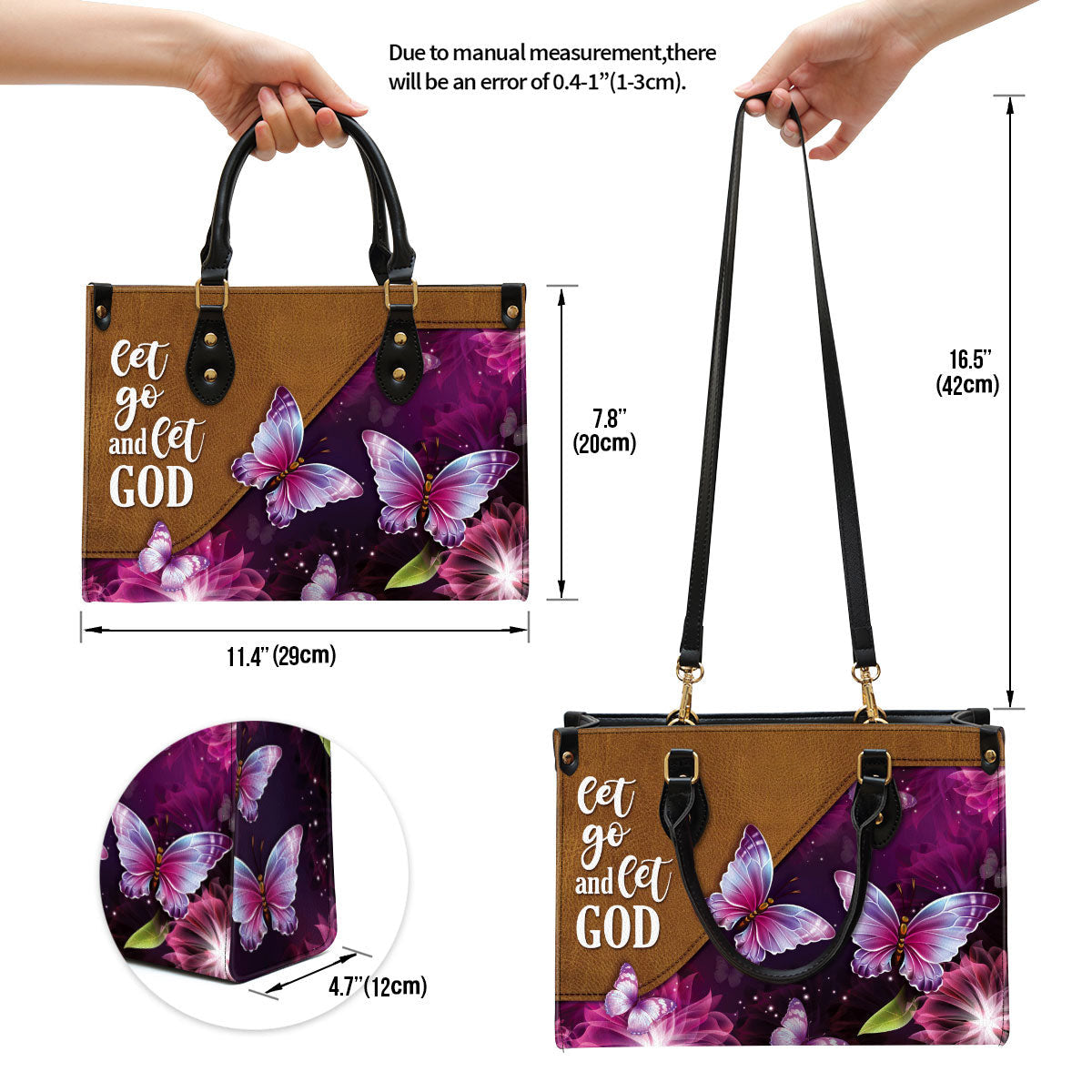 Let Go And Let God Pretty Butterfly Leather Handbag - Religious Gifts For Women - Women Pu Leather Bag