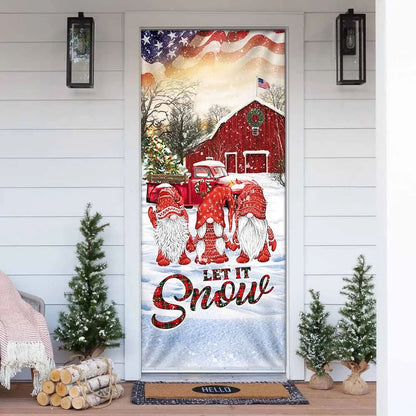 Let It Snow Door Cover - Gnomes Christmas Door Cover - Christmas Door Cover - Christmas Outdoor Decoration
