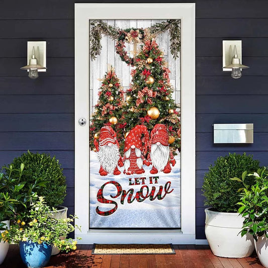 Let It Snow Door Cover - Gnomes Christmas Door Cover - Christmas Door Cover - Christmas Outdoor Decoration