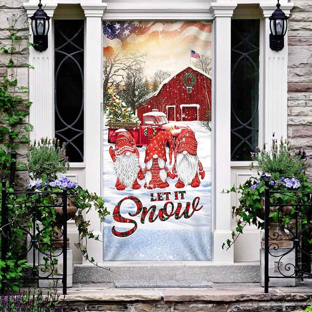 Let It Snow Door Cover - Gnomes Christmas Door Cover - Christmas Door Cover - Christmas Outdoor Decoration