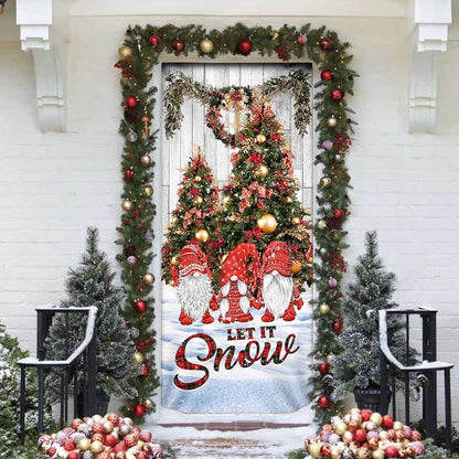 Let It Snow Door Cover - Gnomes Christmas Door Cover - Christmas Door Cover - Christmas Outdoor Decoration