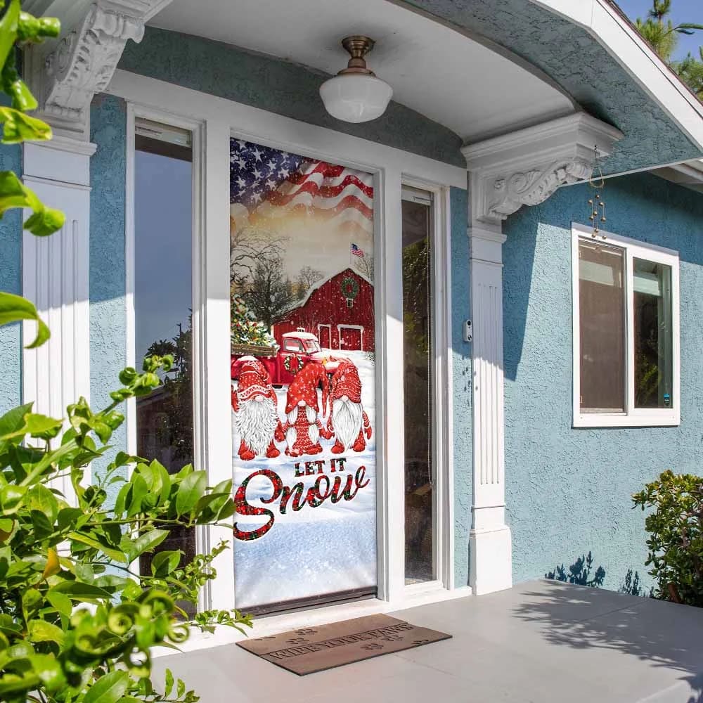 Let It Snow Door Cover - Gnomes Christmas Door Cover - Christmas Door Cover - Christmas Outdoor Decoration