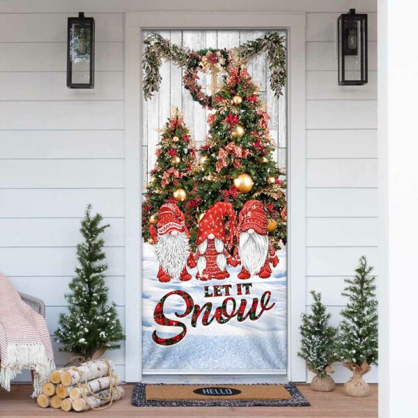 Let It Snow Door Cover - Gnomes Christmas Door Cover - Christmas Door Cover - Christmas Outdoor Decoration