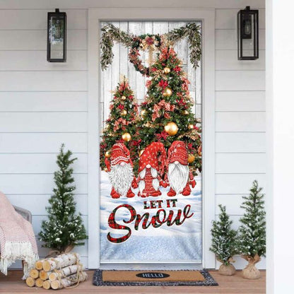 Let It Snow Door Cover - Gnomes Christmas Door Cover - Christmas Door Cover - Christmas Outdoor Decoration