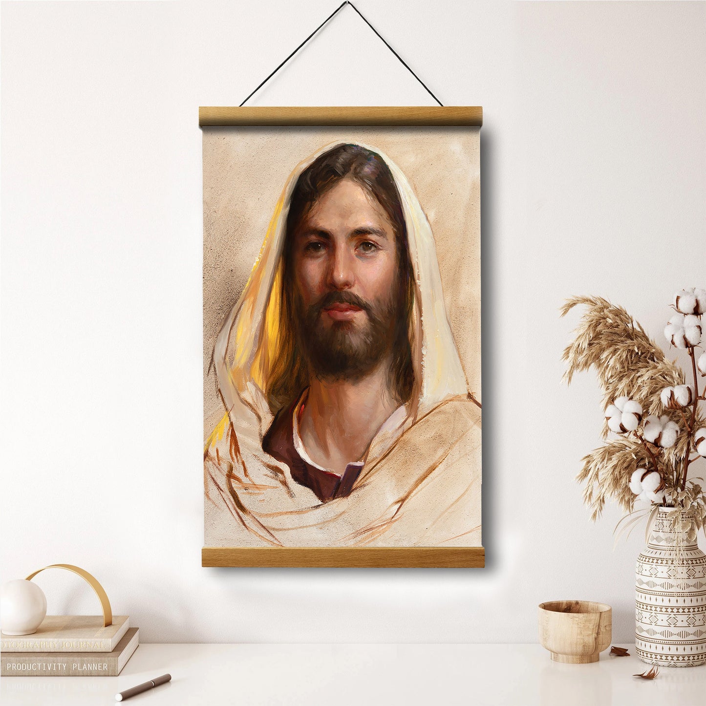 Let Not Your Hearts Be Troubled Hanging Canvas Wall Art - Jesus Picture - Jesus Portrait Canvas - Religious Canvas