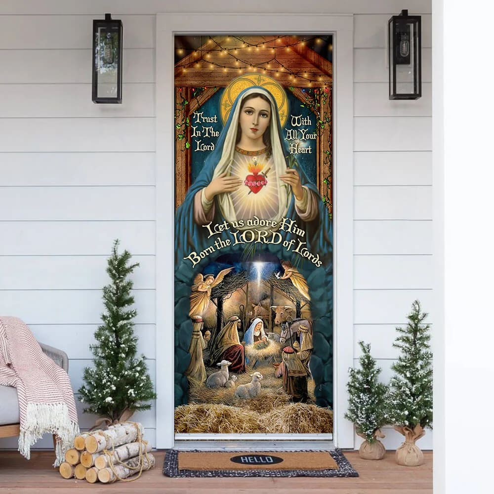 Let Us Adore Hime Jesus Door Cover - Religious Door Decorations - Christian Home Decor