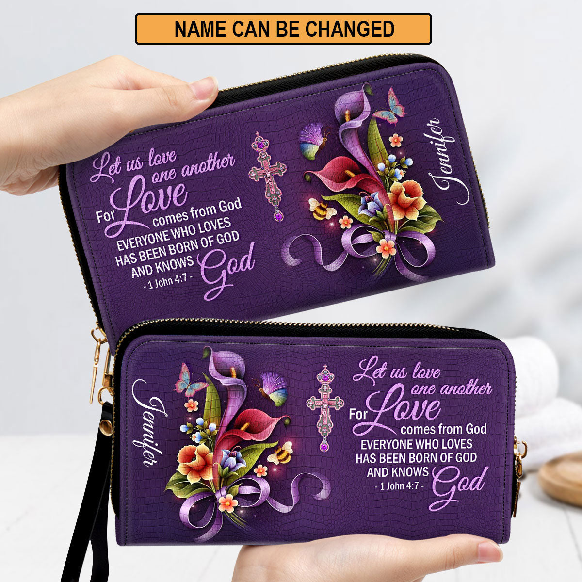 Let Us Love One Another Clutch Purse For Women - Personalized Name - Christian Gifts For Women