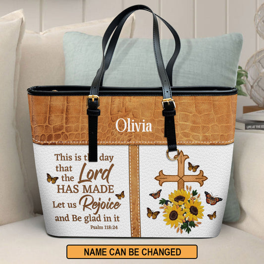 Let Us Rejoice And Be Glad In It Personalized Pu Leather Tote Bag For Women - Mom Gifts For Mothers Day