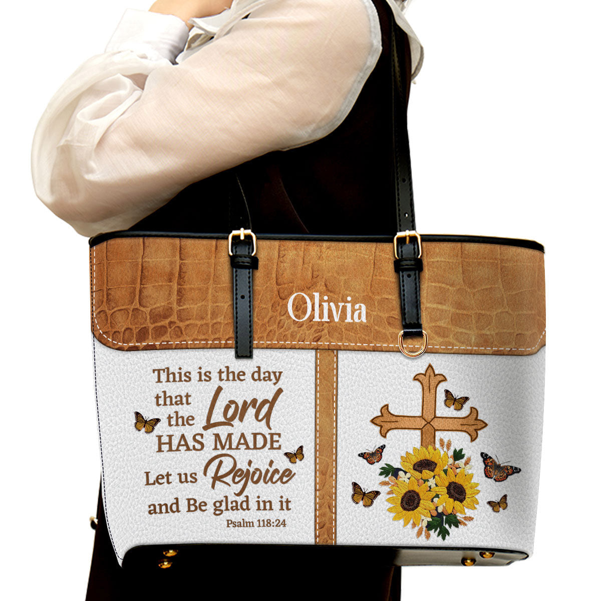 Let Us Rejoice And Be Glad In It Personalized Pu Leather Tote Bag For Women - Mom Gifts For Mothers Day