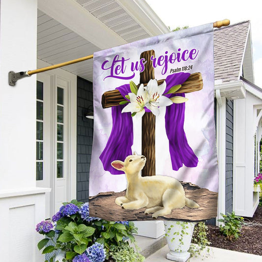 Let Us Rejoice Lamb Easter Lily Flag - Easter House Flag - Outdoor Easter Flag