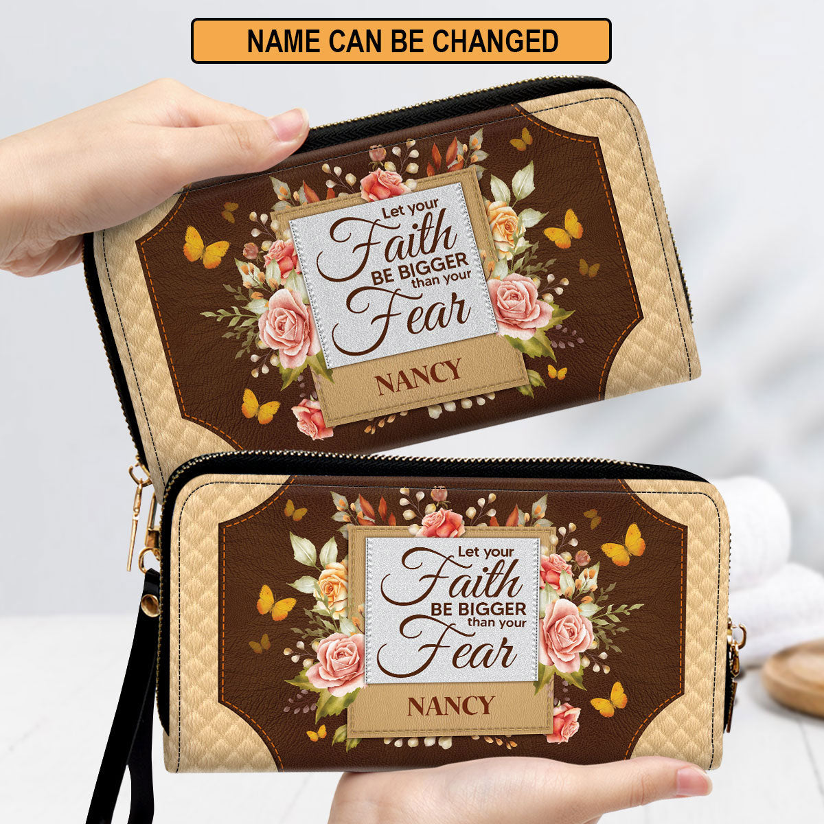 Let Your Faith Be Bigger Than Your Fear Awesome Clutch Purse For Women - Personalized Name - Christian Gifts For Women