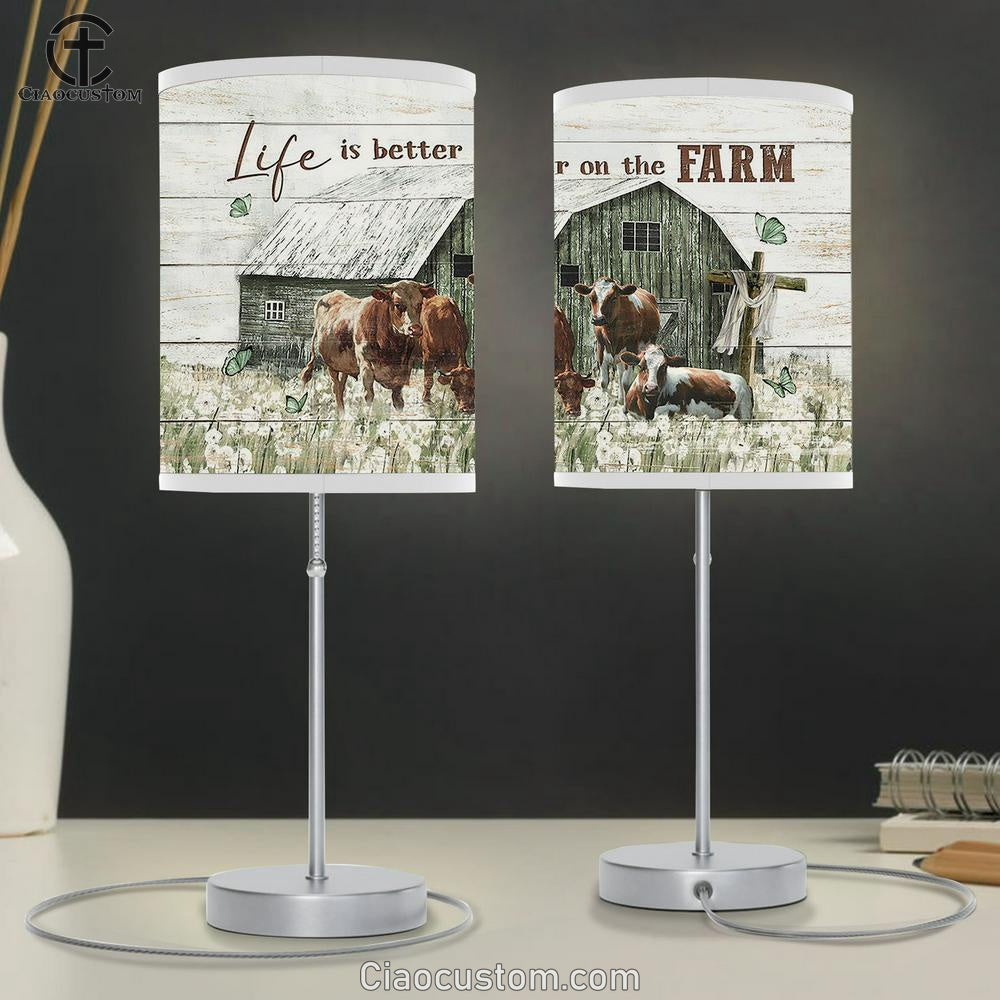 Life Is Better On The Farm Cow Dandelion Field Old Barn Table Lamp For Bedroom - Bible Verse Table Lamp - Religious Room Decor