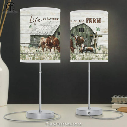 Life Is Better On The Farm Cow Dandelion Field Old Barn Table Lamp For Bedroom - Bible Verse Table Lamp - Religious Room Decor