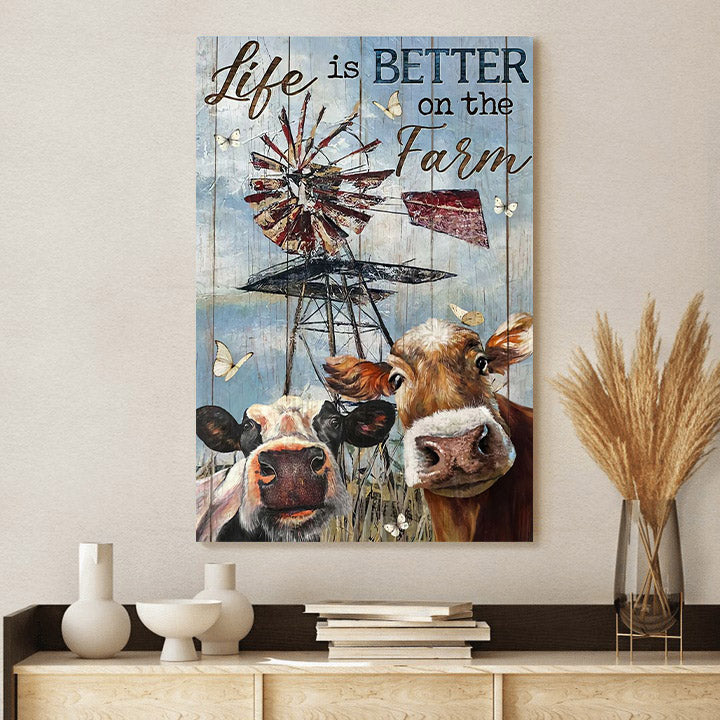Life Is Better On The Farm Cow Wall Art Canvas - Christian Canvas Wall Art - Gift For Farmer