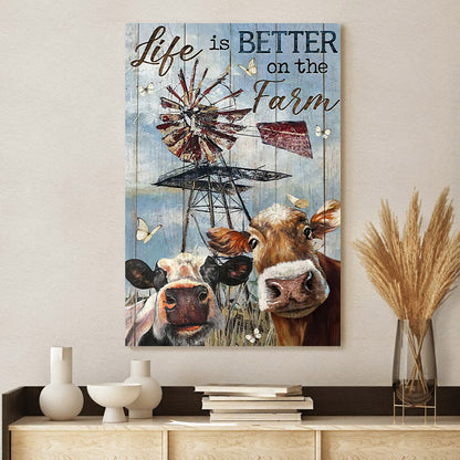Life Is Better On The Farm Cow Wall Art Canvas - Christian Canvas Wall Art - Gift For Farmer