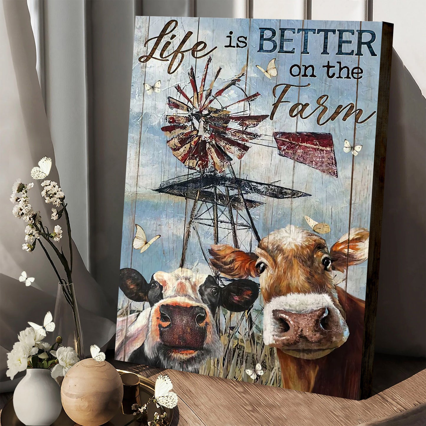 Life Is Better On The Farm Cow Wall Art Canvas - Christian Canvas Wall Art - Gift For Farmer