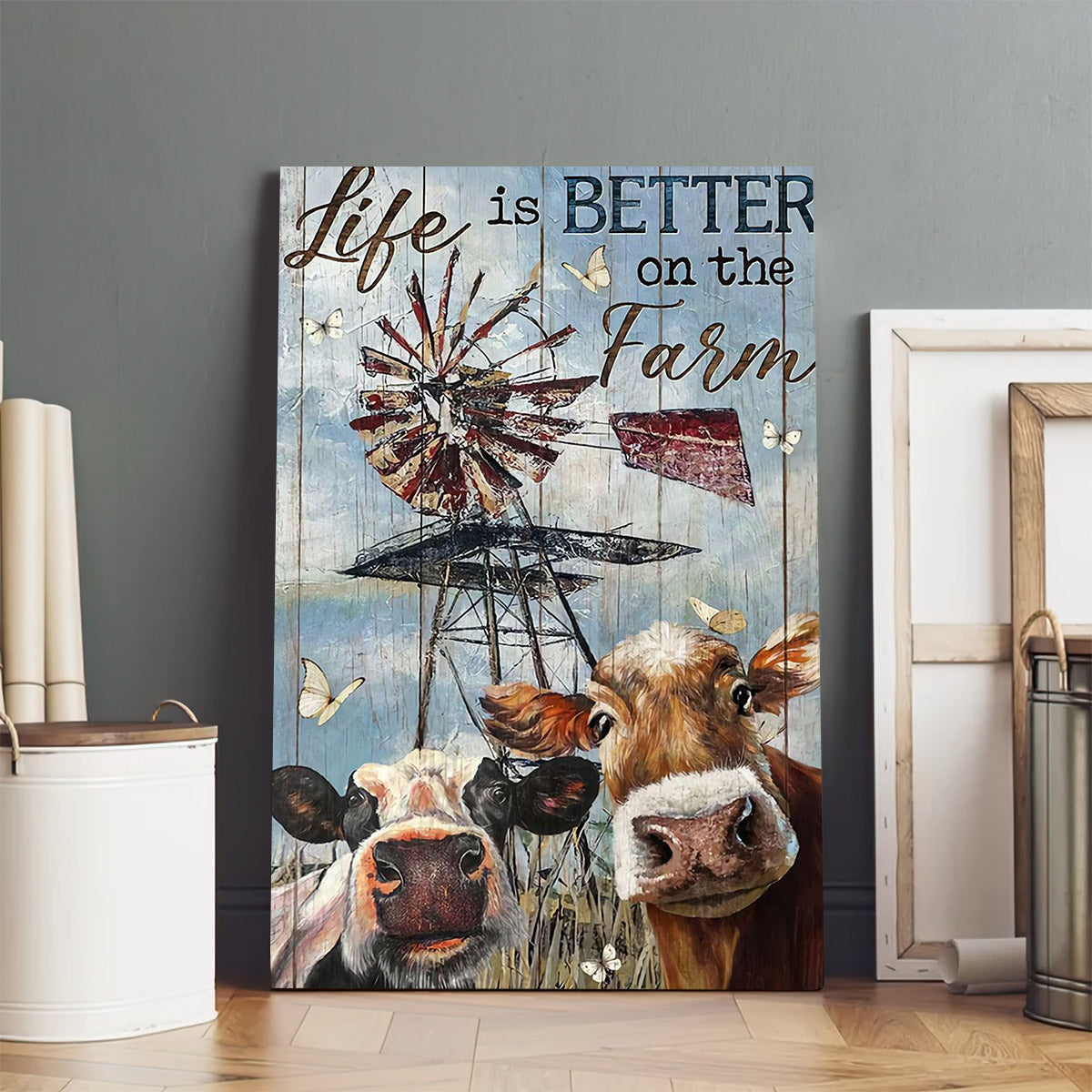 Life Is Better On The Farm Cow Wall Art Canvas - Christian Canvas Wall Art - Gift For Farmer