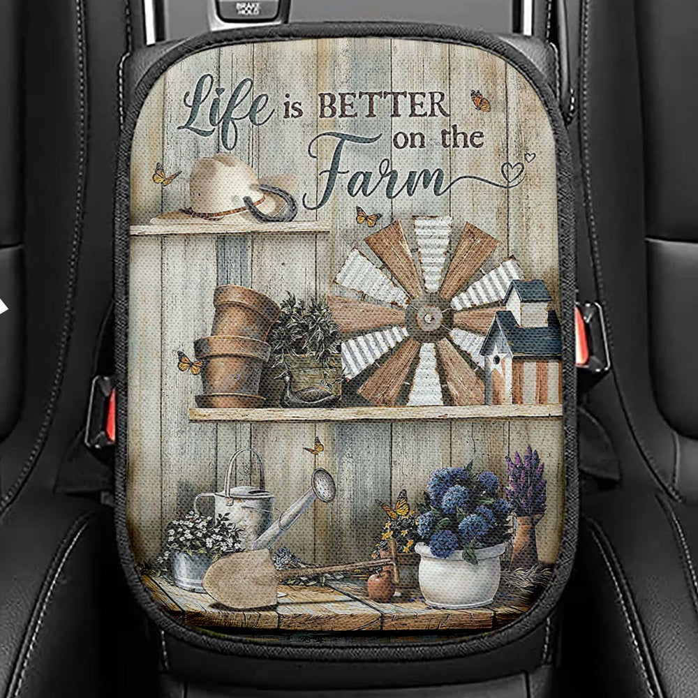 Life Is Better On The Farm Seat Box Cover, Christian Car Center Console Cover, Bible Verse Car Interior Accessories