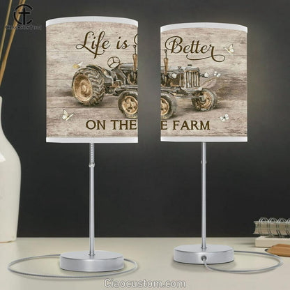 Life Is Better On The Farm Tractor White Butterfly Table Lamp Art - Bible Verse Lamp Art - Room Decor Christian