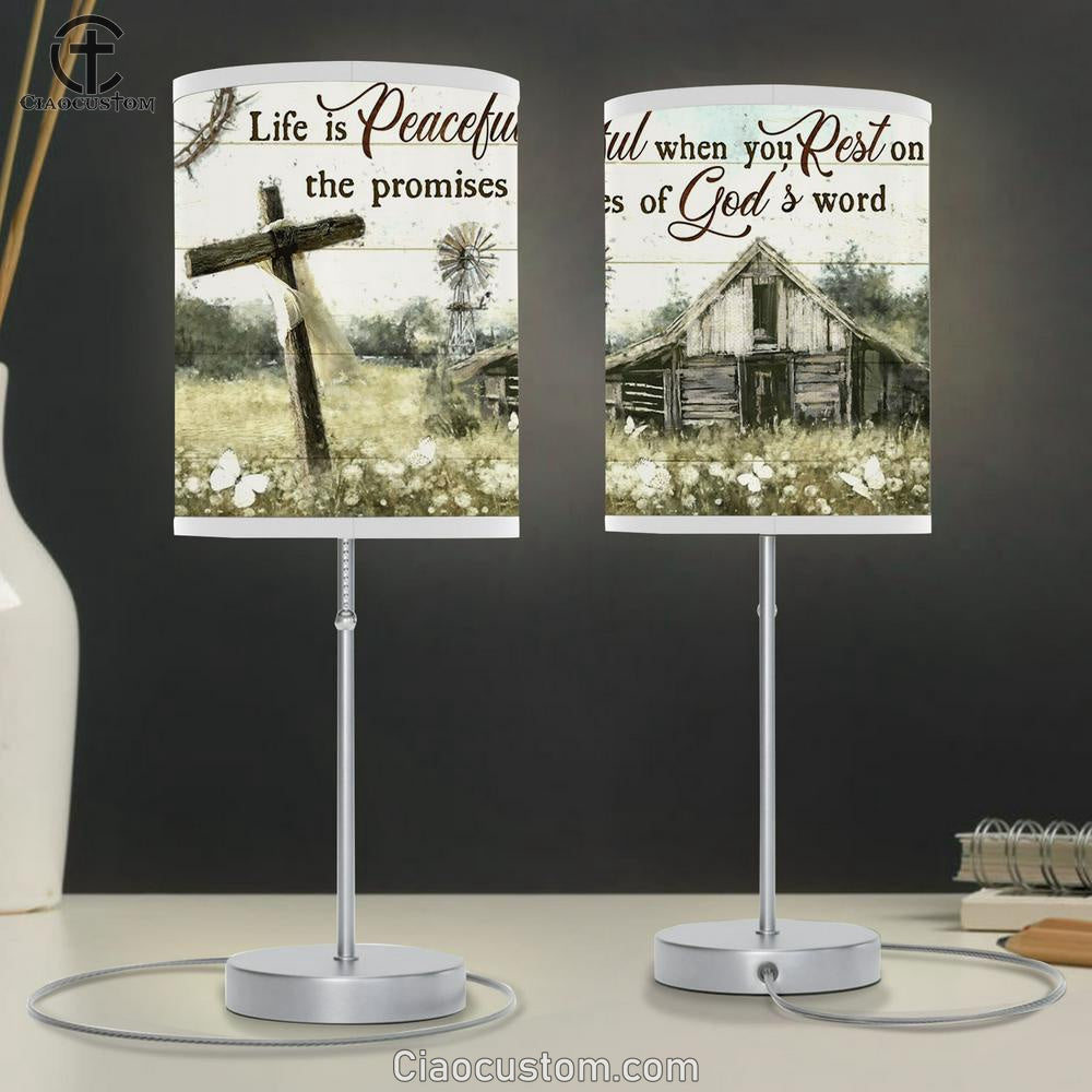 Life Is Peaceful When You Rest On The Promises Of God's Word Flower Garden Large Table Lamp - Religious Table Lamp Art