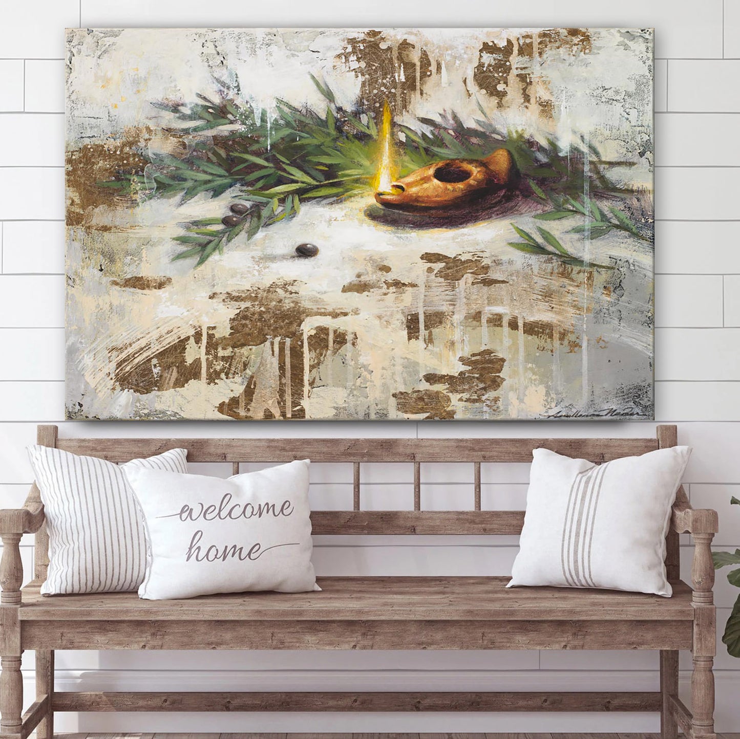 Light And Olive Branches Canvas Wall Art - Jesus Christ Picture - Canvas Christian Wall Art