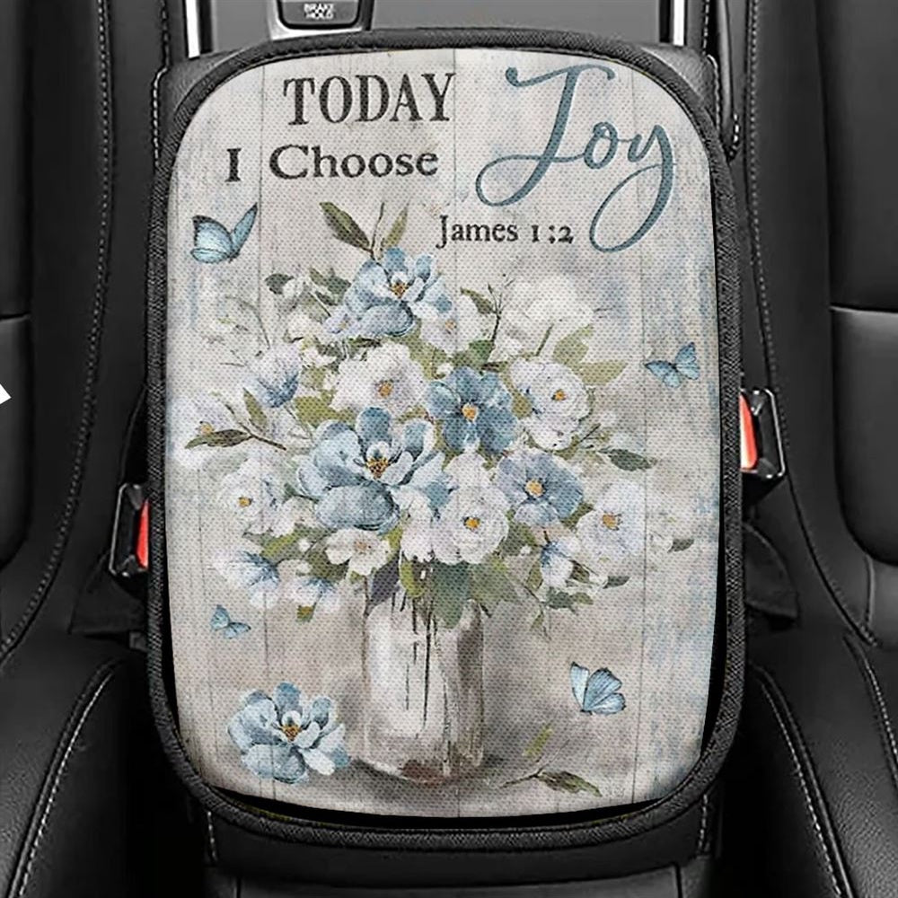 Light Blue Flower Butterfly Today I Choose Joy Car Center Console Cover, Christian Armrest Seat Cover, Bible Seat Box Cover