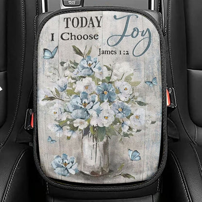 Light Blue Flower Butterfly Today I Choose Joy Car Center Console Cover, Christian Armrest Seat Cover, Bible Seat Box Cover
