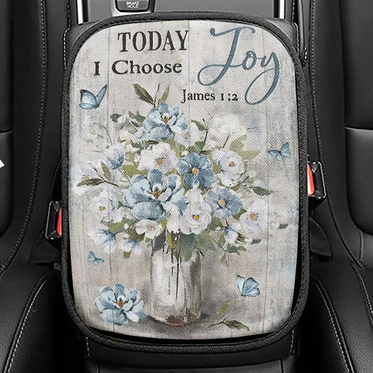 Light Blue Flower Butterfly Today I Choose Joy Car Center Console Cover, Christian Armrest Seat Cover, Bible Seat Box Cover
