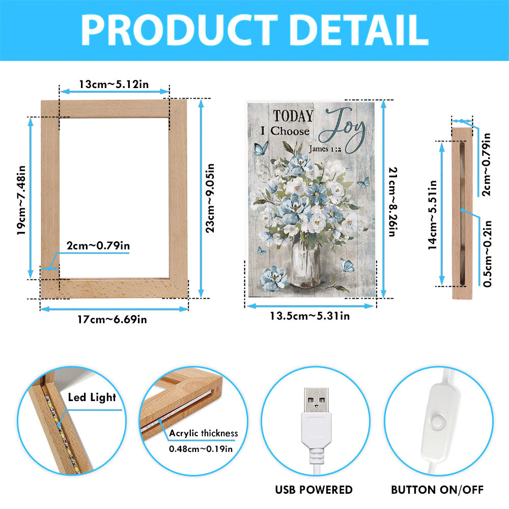 Light Blue Flower Butterfly Today I Choose Joy Frame Lamp