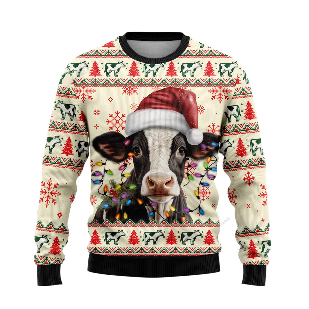 Light Santa Cattle Ugly Christmas Sweater, Farm Sweater, Christmas Gift, Best Winter Outfit Christmas