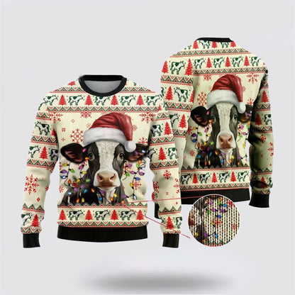 Light Santa Cattle Ugly Christmas Sweater, Farm Sweater, Christmas Gift, Best Winter Outfit Christmas