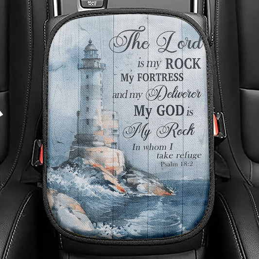 Lighthouse Seat Box Cover, Proverbs 18 10 The Name Of The Lord Is A Strong Tower, Bible Verse Car Interior Accessories