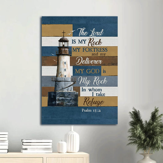 Lighthouse Wood Cross The Lord Is My Rock Canvas Wall Art - Christian Gift