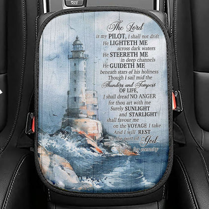 Lighthouses The Lord Is My Pilot Seat Box Cover, Christian Car Center Console Cover, Bible Verse Car Interior Accessories