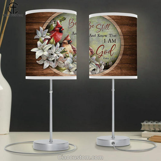 Lily Flower Cardinal Be Still And Know That I Am God Table Lamp Art - Christian Lamp Art Decor - Bible Verse Table Lamp