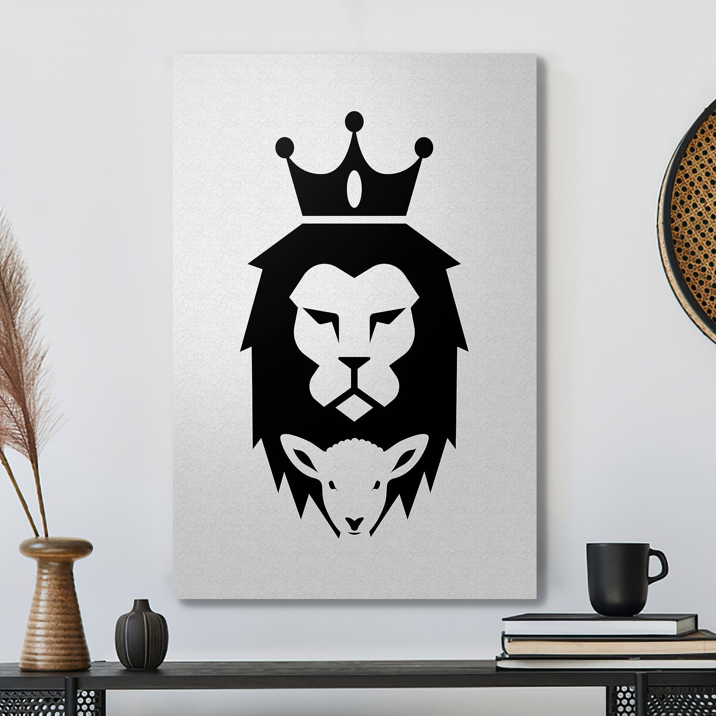 Black White Lion And The Lamb - Christian Artwork - Religious Wall Decor - Faith Canvas Wall Art - Scripture Wall Art - Ciaocustom