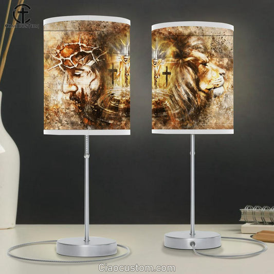 Lion And Jesus Cross Large Table Lamp - Christian Table Lamp Prints - Religious Table Lamp Art