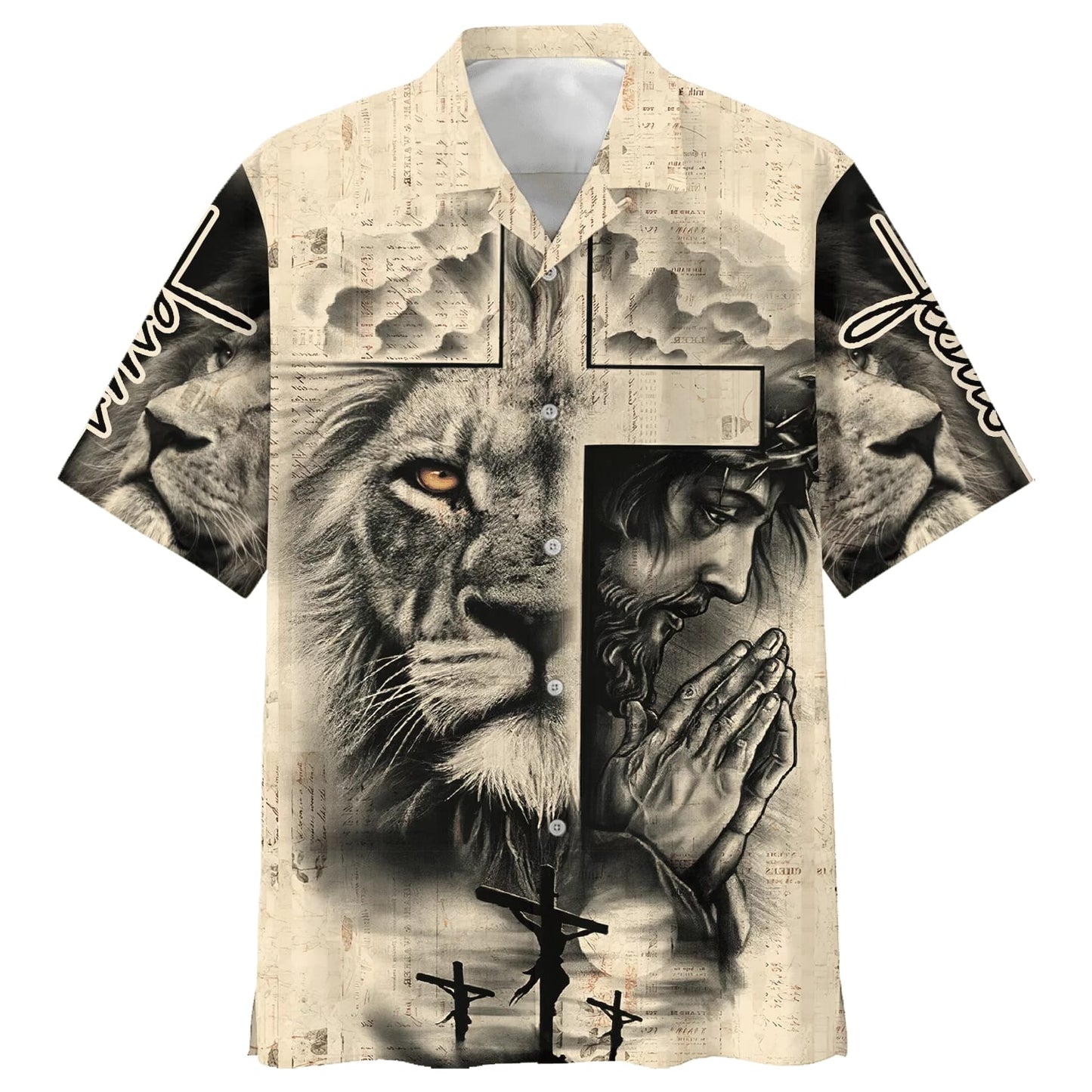 Lion And Jesus Hawaiian Shirt - Best Hawaiian Shirts - Christian Hawaiian Shirt