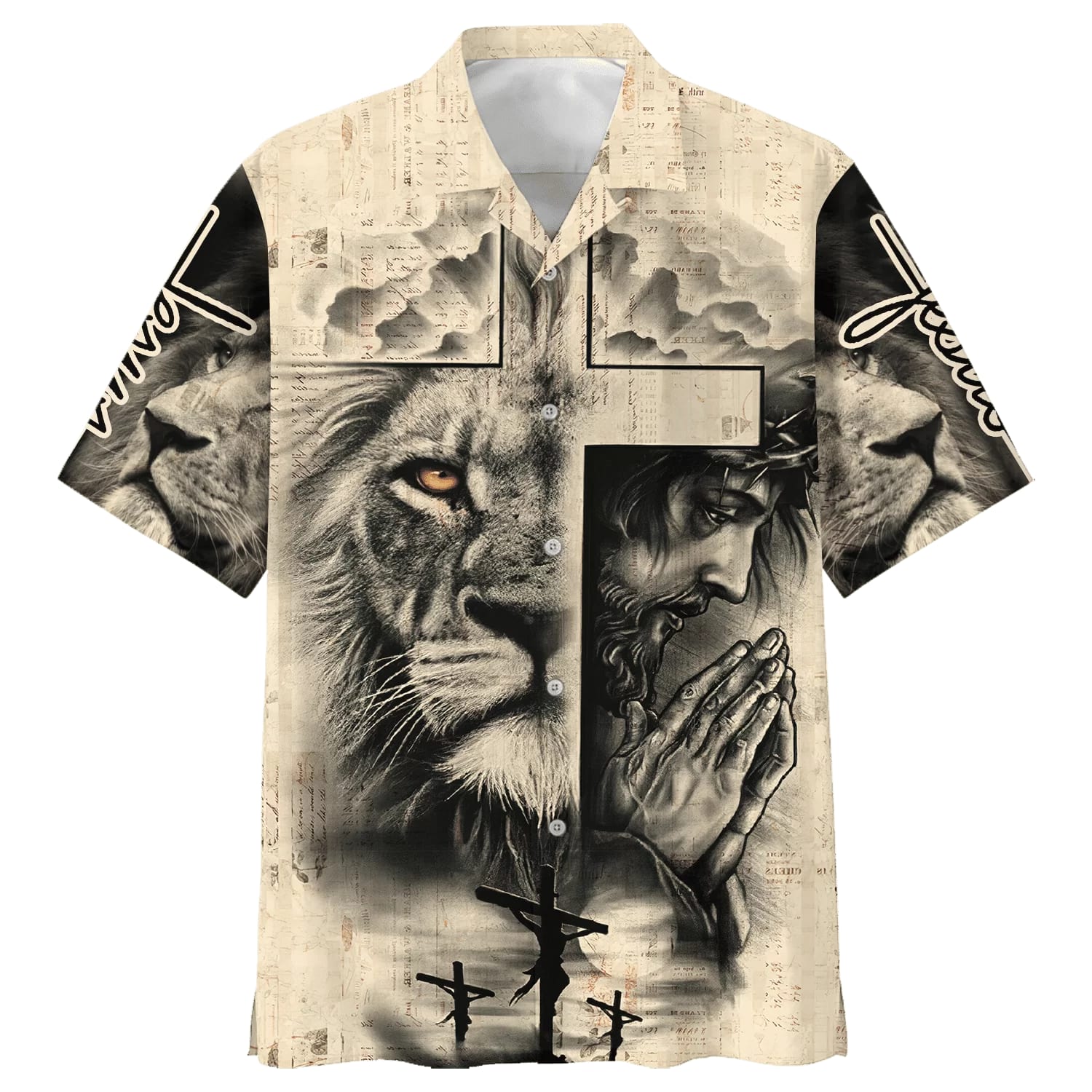 Lion And Jesus Hawaiian Shirt - Best Hawaiian Shirts - Christian Hawaiian Shirt