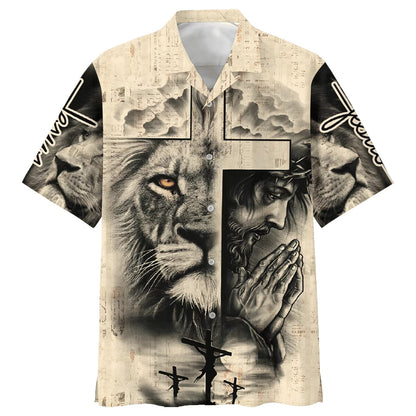 Lion And Jesus Hawaiian Shirt - Best Hawaiian Shirts - Christian Hawaiian Shirt