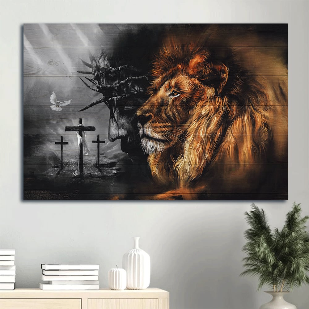 Lion And Jesus Portrait Christian Black And White Jesus Painting Lion Painting Lion Of Judah Jesus Canvas Wall Art - Christian Gift