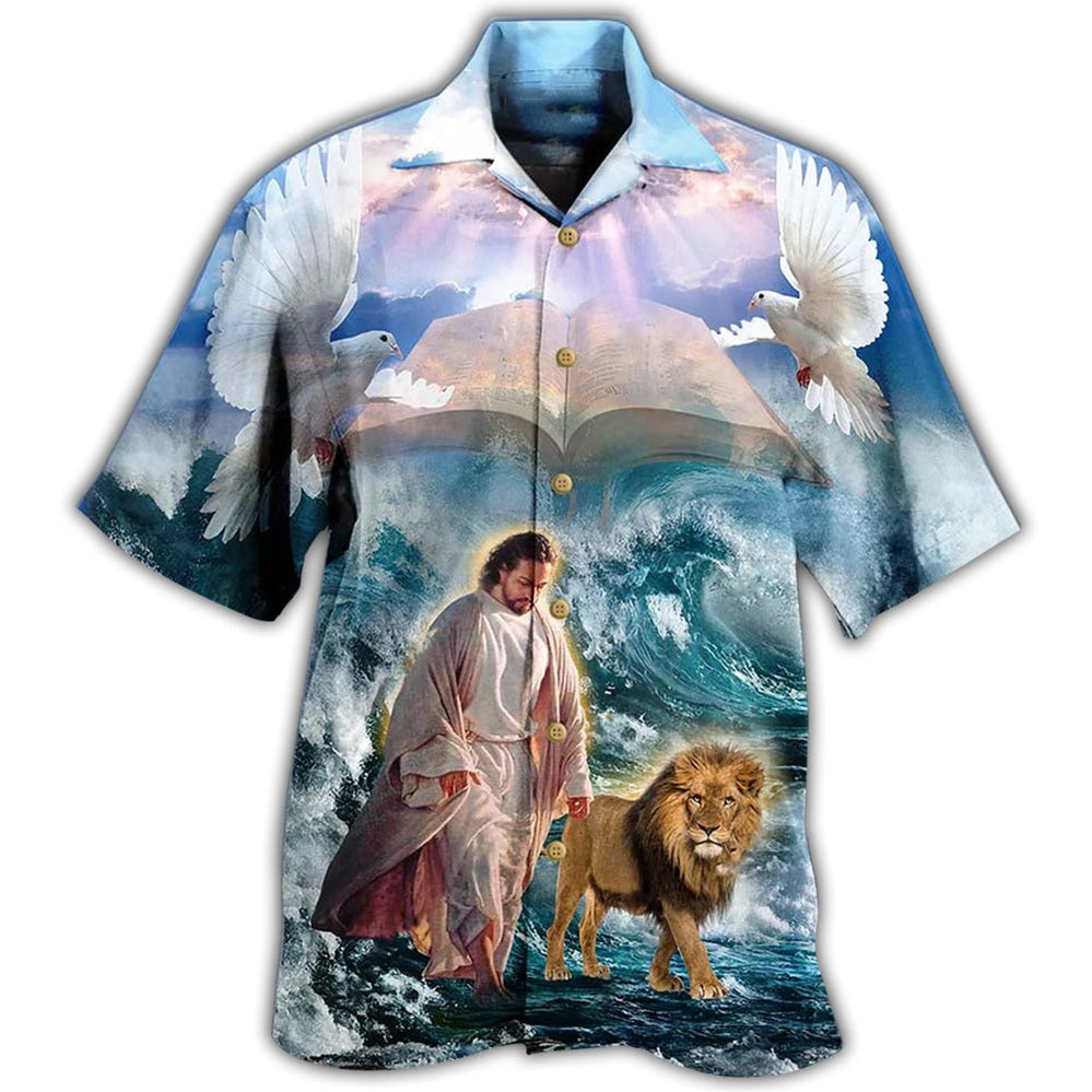 Lion And Jesus Walk On Water Christian Hawaiian Shirt - Christian Hawaiian Shirts For Men & Women