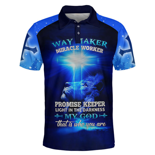 Lion And Jesus Way Maker Miracle Worker Promise Keeper Light Polo Shirt - Christian Shirts & Shorts