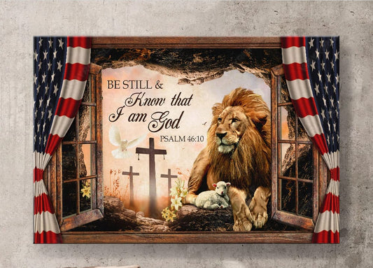 Lion And Lamb Be Still And Know That I Am God Canvas Wall Art - Christian Poster - Religious Wall Decor